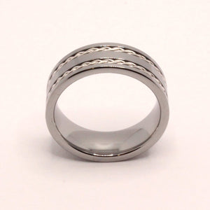 Tungsten Carbide Flat Double Sterling Silver Rope Inlay Wedding Band Ring 8mm