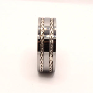 Tungsten Carbide Flat Double Sterling Silver Rope Inlay Wedding Band Ring 8mm