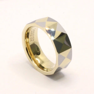 Tungsten Carbide Yellow Faceted Domed Pyramid Pattern Wedding Band Ring 8mm