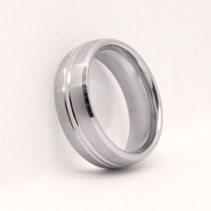 Tungsten Carbide Convex Groove Satin Finish Beveled Edges Wedding Band Ring 8mm