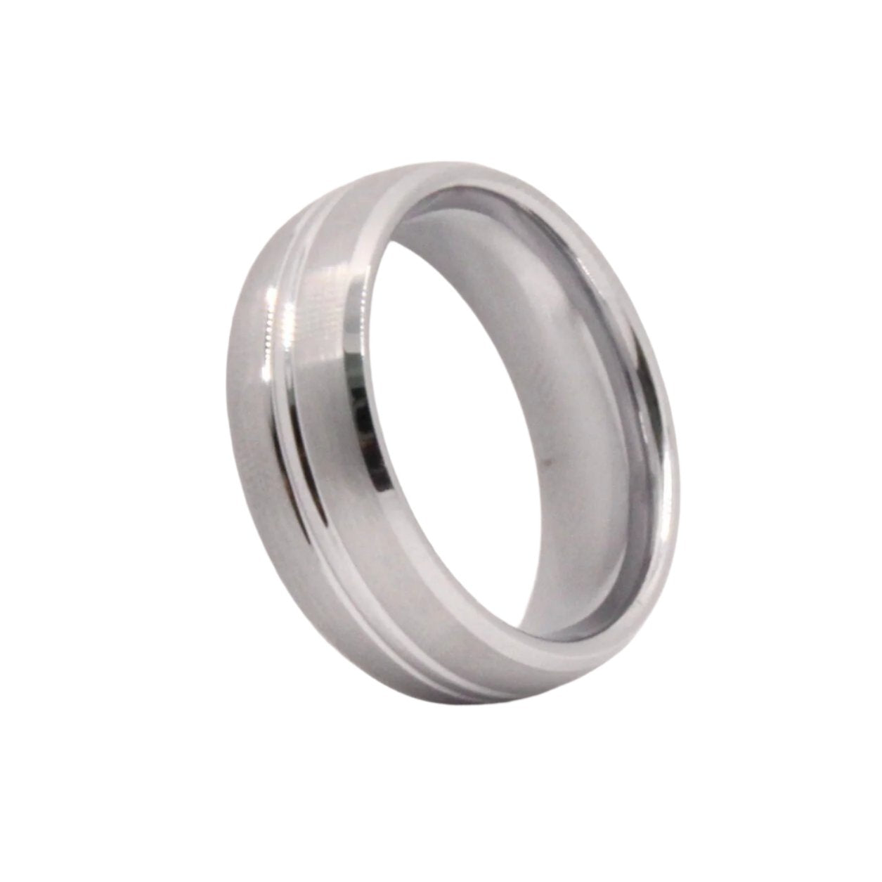 Tungsten Carbide Convex Groove Satin Finish Beveled Edges Wedding Band Ring 8mm