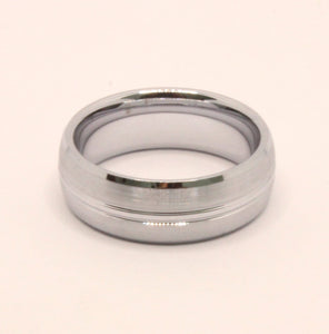 Tungsten Carbide Convex Groove Satin Finish Beveled Edges Wedding Band Ring 8mm