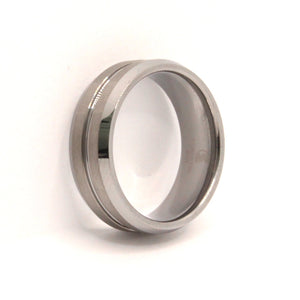 Tungsten Carbide Grooved Center Satin Finish Beveled Edges Wedding Band Ring 8mm