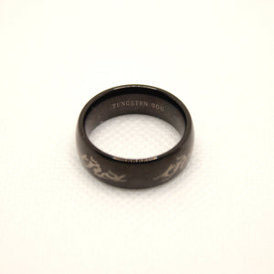 Tungsten Carbide Black Domed Chinese Dragon Silhouette Wedding Band Ring 8mm