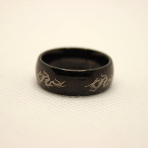 Tungsten Carbide Black Domed Chinese Dragon Silhouette Wedding Band Ring 8mm