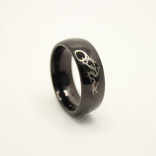 Load image into Gallery viewer, Tungsten Carbide Black Domed Chinese Dragon Silhouette Wedding Band Ring 8mm
