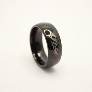 Tungsten Carbide Black Domed Chinese Dragon Silhouette Wedding Band Ring 8mm