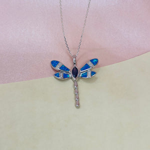 Sterling Silver Synthetic Opal Dragonfly Pendant