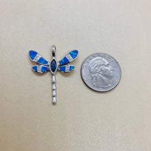 Load image into Gallery viewer, Sterling Silver Synthetic Opal Dragonfly Pendant
