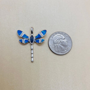 Sterling Silver Synthetic Opal Dragonfly Pendant