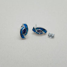 Load image into Gallery viewer, Sterling Silver Synthetic Blue Opal Earrings With Marquis Shape
