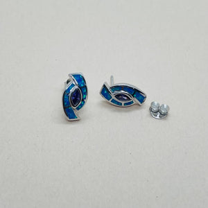 Sterling Silver Synthetic Blue Opal Earrings With Marquis Shape