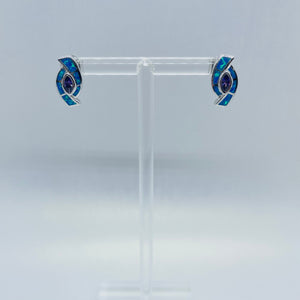 Sterling Silver Synthetic Blue Opal Earrings With Marquis Shape