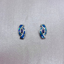 Load image into Gallery viewer, Sterling Silver Synthetic Blue Opal Earrings With Marquis Shape
