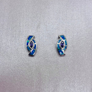 Sterling Silver Synthetic Blue Opal Earrings With Marquis Shape