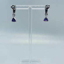 Load image into Gallery viewer, Sterling Silver Synthetic Blue Opal Stud Earrings With Trillium Shape
