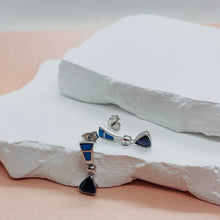 Load image into Gallery viewer, Sterling Silver Synthetic Blue Opal Stud Earrings With Trillium Shape
