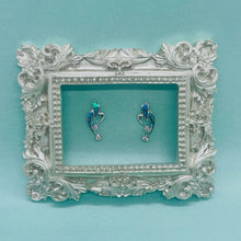 Load image into Gallery viewer, Sterling Silver Synthetic Opal Heart Earrings With 2 Round Stones
