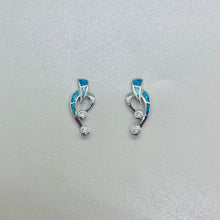 Load image into Gallery viewer, Sterling Silver Synthetic Opal Heart Earrings With 2 Round Stones
