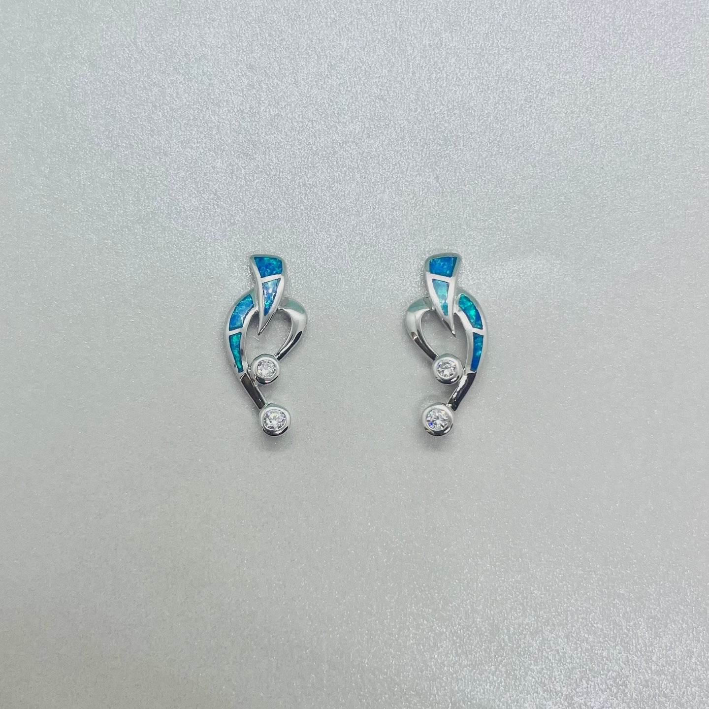 Sterling Silver Synthetic Opal Heart Earrings With 2 Round Stones