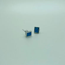 Load image into Gallery viewer, Sterling Silver Synthetic Opal Rectangular Stud Earrings
