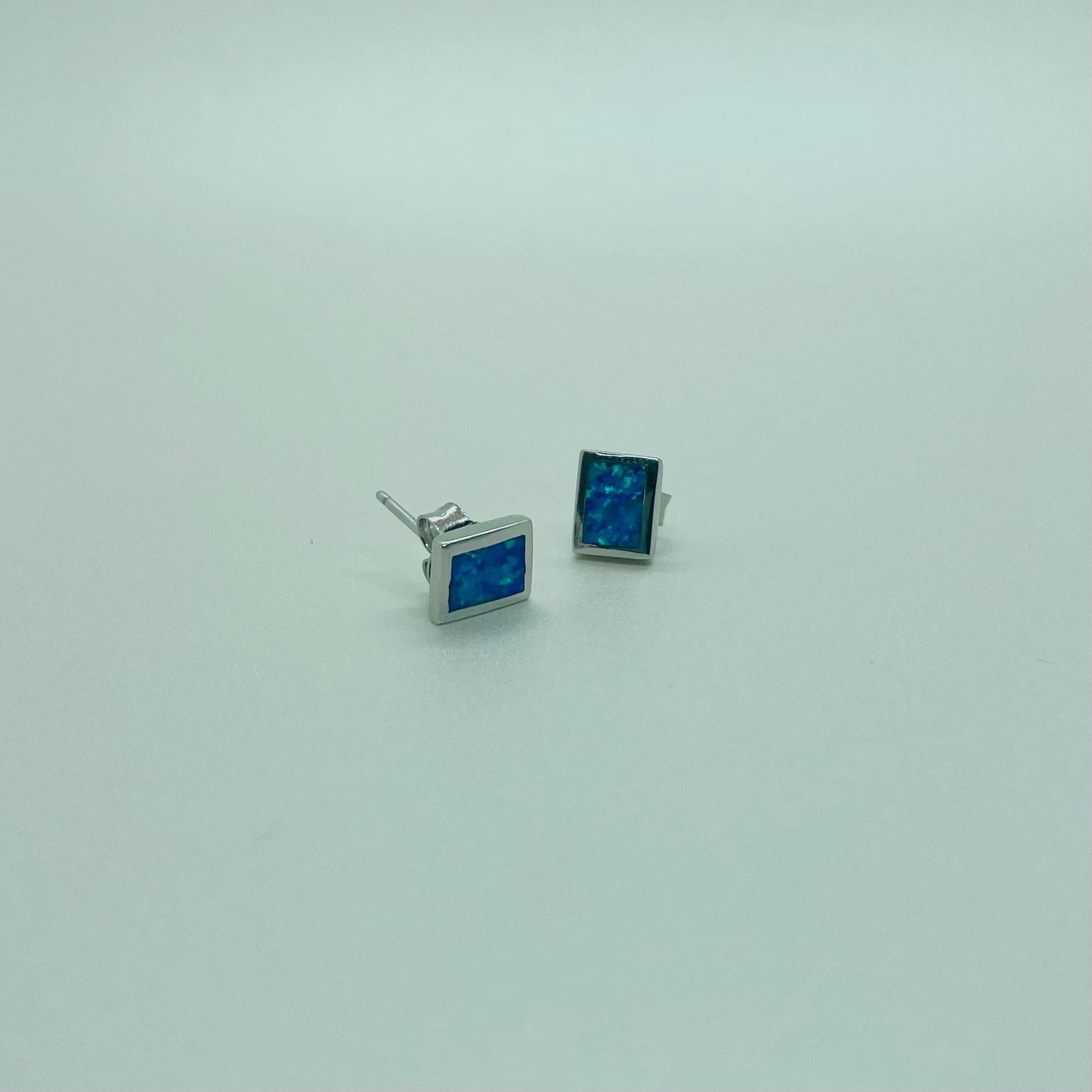 Sterling Silver Synthetic Opal Rectangular Stud Earrings