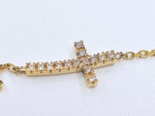 Load image into Gallery viewer, Handmade 14K Yellow Gold Side Cross with Diamonds Bracelet Anklet Chain
