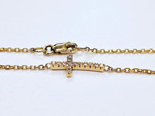 Load image into Gallery viewer, Handmade 14K Yellow Gold Side Cross with Diamonds Bracelet Anklet Chain
