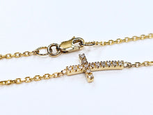 Load image into Gallery viewer, Handmade 14K Yellow Gold Side Cross with Diamonds Bracelet Anklet Chain
