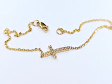 Load image into Gallery viewer, Handmade 14K Yellow Gold Side Cross with Diamonds Bracelet Anklet Chain
