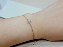 Load image into Gallery viewer, Handmade 14K Yellow Gold Side Cross with Diamonds Bracelet Anklet Chain
