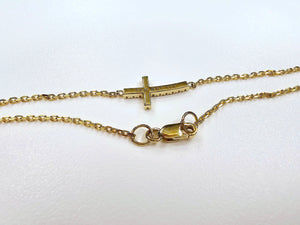 Handmade 14K Yellow Gold Side Cross with Diamonds Bracelet Anklet Chain