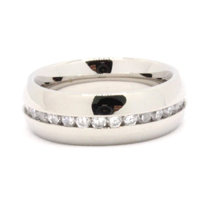 Stainless Steel Plain High Polished Domed Eternity Wedding 7mm Width Band Ring (with CZ 2mm)