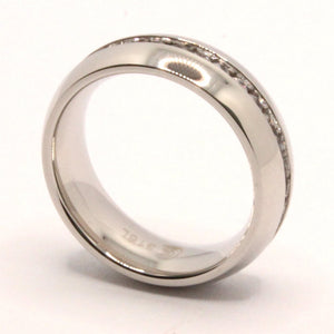 Stainless Steel Plain High Polished Domed Eternity Wedding 7mm Width Band Ring (with CZ 2mm)