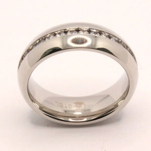 Stainless Steel Plain High Polished Domed Eternity Wedding 7mm Width Band Ring (with CZ 2mm)