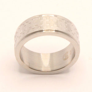 Stainless Steel Flat Simple Jigsaw Puzzle Pattern Wedding Band Ring 8mm