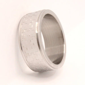 Stainless Steel Flat Simple Jigsaw Puzzle Pattern Wedding Band Ring 8mm