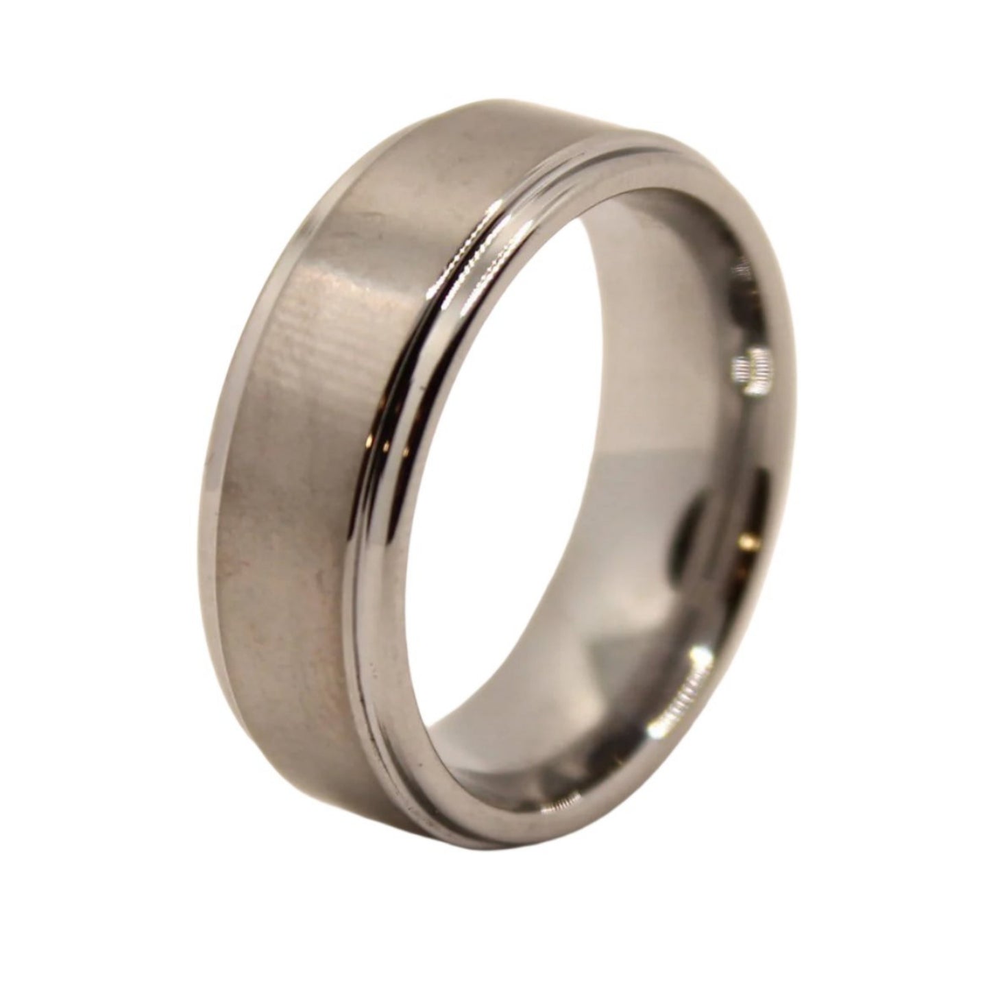 Tungsten Carbide Flat Center Satin Finish Recessed Edges Wedding Band Ring 8mm