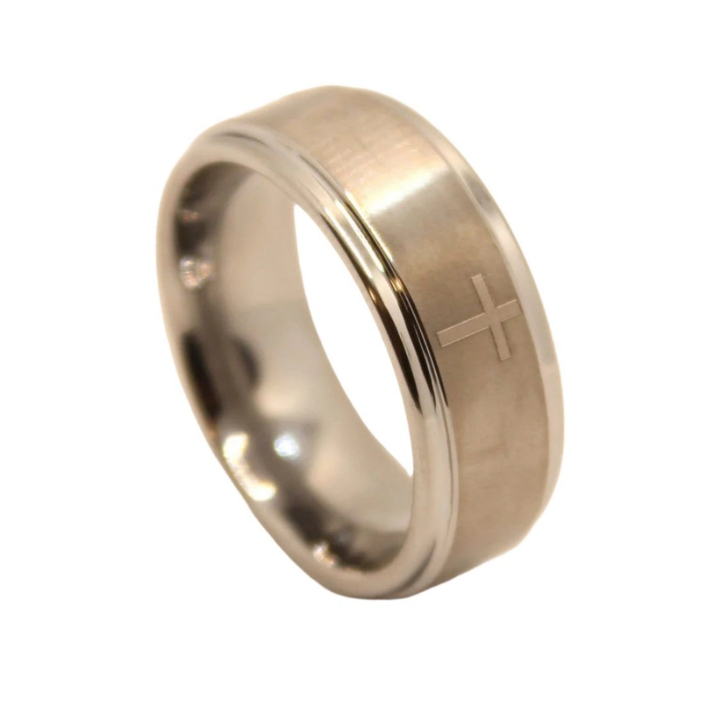 Tungsten Carbide Cross Satin Finish Recessed Edges Wedding Band Ring 8mm