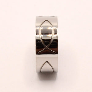 Stainless Steel Ichthus Christian Jesus Fish Symbol 8mm Wedding Band Ring