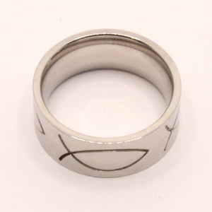 Stainless Steel Ichthus Christian Jesus Fish Symbol 8mm Wedding Band Ring