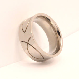 Stainless Steel Ichthus Christian Jesus Fish Symbol 8mm Wedding Band Ring