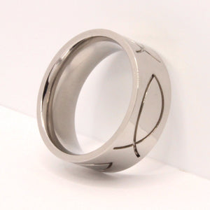 Stainless Steel Ichthus Christian Jesus Fish Symbol 8mm Wedding Band Ring