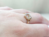 14K Solid Yellow Gold Dolphin Heart Ring with CZ