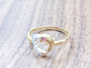 14K Solid Yellow Gold Dolphin Heart Ring with CZ