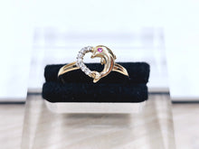 Load image into Gallery viewer, 14K Solid Yellow Gold Dolphin Heart Ring with CZ
