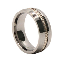 Load image into Gallery viewer, Tungsten Carbide Sterling Silver Rope Inlay Beveled Edges Wedding Band Ring 8mm
