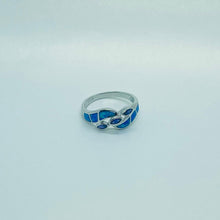 Load image into Gallery viewer, Sterling Silver Blue Synthetic Opal Marquise Bypass Ring
