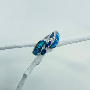 Sterling Silver Blue Synthetic Opal Marquise Bypass Ring