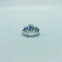 925 Sterling Silver Blue Synthetic Opal Cushion Cut Ring